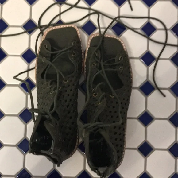 New Free People Lahaina Woven Heels Green 9 - Picture 12 of 16